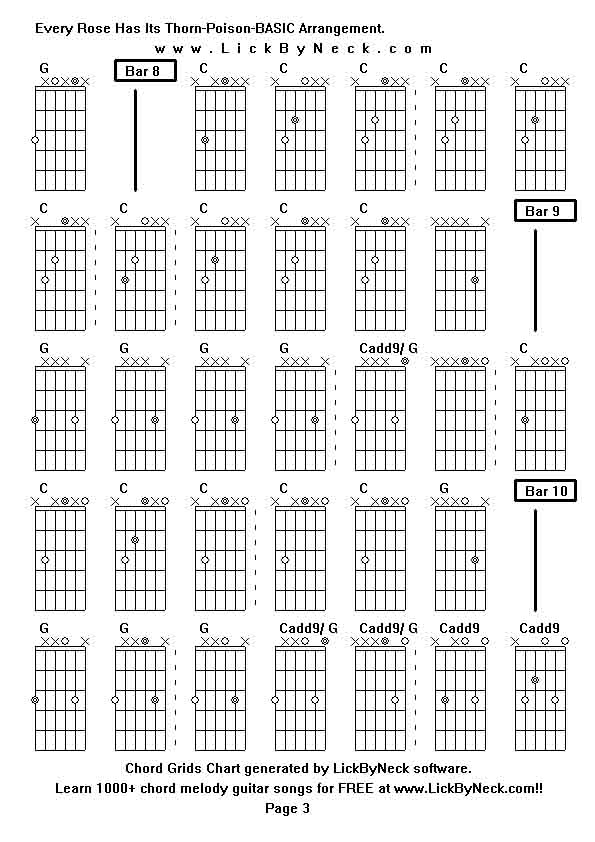 Chord Grids Chart of chord melody fingerstyle guitar song-Every Rose Has Its Thorn-Poison-BASIC Arrangement,generated by LickByNeck software.